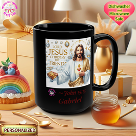 主耶稣基督的读圣经马克杯15盎司黑色基督教马克杯礼品 Lord Jesus Christ Read Bible Mug 15oz Black Christian Mug Gift
