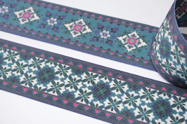 REST 48cm Taschenband 50 mm beidseitig :) Blumen-Ornamente petrol bau pink grün