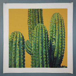 CACTUS SU FONDO OCRA 80X80 CM. NO FRAME