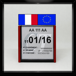 Réf. : 0018 ///   Un Porte certificat Contrôle  Technique auto avec dessin Drapeau France Europe  (fond noir)