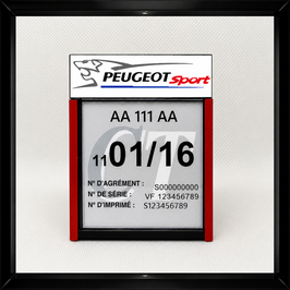 Réf. : 0020 ///   Un Porte certificat Contrôle  Technique auto avec dessin Peugeot Sport  (fond noir)