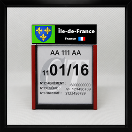 Réf. : 0021 ///   Un Porte certificat Contrôle  Technique auto avec dessin Blason Ile de France  (fond noir)