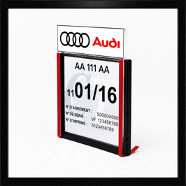 Réf. : 0022 ///   Un Porte certificat Contrôle  Technique auto avec dessin Marque Audi  (fond noir)