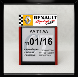 Réf. : 0016 ///   Un Porte certificat Contrôle  Technique auto avec dessin Renault Racing  (fond noir)