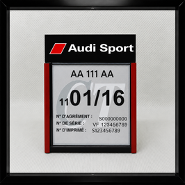Réf. : 0007   ///   Un Porte certificat Contrôle  Technique auto avec dessin Audi Sport  (fond noir)