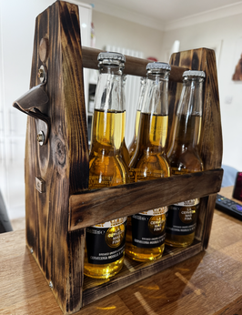 Handmade Reclaimed Wood Beer Tote with Bottle Opener