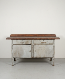 alte Werkbank, schwer Holz/Metall Nr 1901