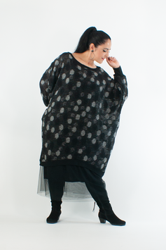 Damen Pullover für große Größen/ Gepunkteter Pullover mit Fledermausärmeln