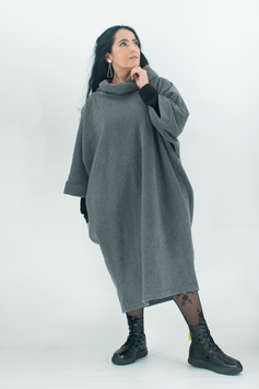 Edles graues XXL-Pullunder-Kleid mit Mohair in einer Trapezform