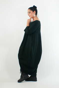 Empire-Kleid für Mollige/ Ballonkleid mit Kimonoärmeln aus Baumwolljersey in Einheitsgröße mit Taschen