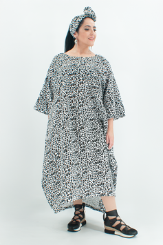 Musselin Kleid Leo Print für große Größen - langes Musselinkleid