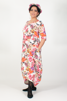 Blumenkleid mit Ballonrock / romantisches Kleid aus Baumwolljersey