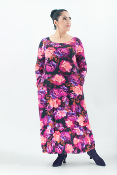 Bohokleid in Maxilänge mit langen Ärmeln und Ballonsaum in großen Größen