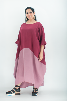 Langes Musselin Kleid im Kontrastlook