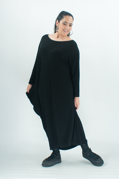 langes Kleid für große Größen/ asymmetrisches Kleid mit langen Ärmeln