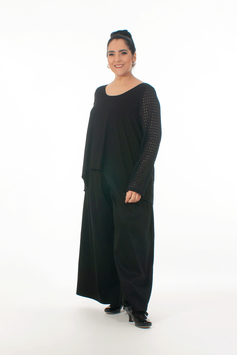 Elegante, schwarze Satinhose mit weitem Schnitt