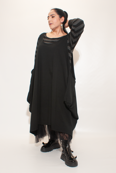 Ausgefallenes Lagenlook Schürzenkleid/ schwarzes Trägerkleid in großer Größe