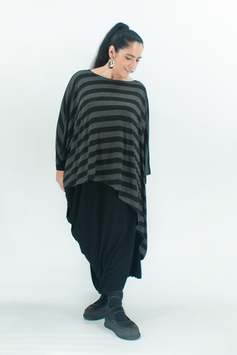 Asymmetrisches schwarz-grau gestreiftes Oberteil für Damen