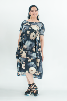 Elegantes Ballonkleid in Midilänge mit Blumen-Druck