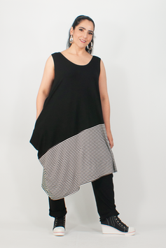 Asymmetrische Tunika in großer Größe für Deinen Lagenlook mit Samtstreifen