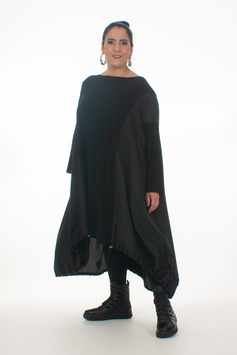 Lieblingskleid aus schwarzem Seidentaft mit Jersey-Einsätzen mit Ballonrock/ festliches Bauch kaschierendes Kleid für Mollige