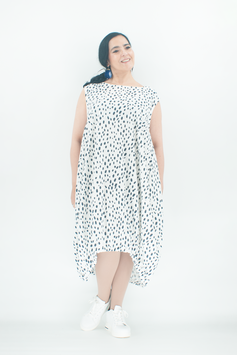 Ärmelloses Ballonkleid in Midilänge aus weiß blauem Baumwolljersey für Damen