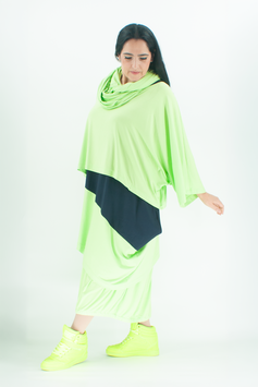 4teiliges Set aus Viskosejersey in marineblau mit neongrünem Shirt