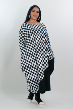 schwarz weiß kariertes Ballonkleid/Kleid mit Schachbrettmuster in großer Größe