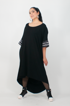 Ausgefallene Mode für Mollige/ Vokuhila Kleid in schwarz