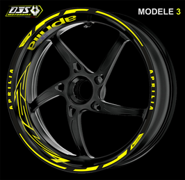 Liserés de jantes APRILIA RSV4 PREMIUM MODELE 3 JAUNE ET NOIR  POUR JANTES NOIRES