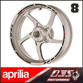LISERÉS CLASSIC APRILIA 8 - FOND NOIRS - LOGOS ROUGES - POUR JANTES COULEURS-