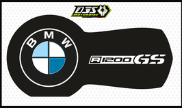 kit 1 cache phare microperforé DJS pour BMW 1200 GS 2013-2016- réf 004 - fond noir logo blanc et bleu