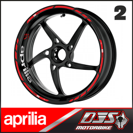 LISERÉS PREMIUM APRILIA 2 - FOND ROUGE - logos blanc et noir -POUR JANTES NOIRES-