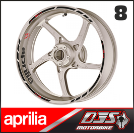 LISERÉS PREMIUM APRILIA 8 - FOND NOIRS - LOGOS ROUGES - POUR JANTES COULEURS-