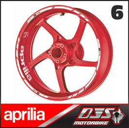 LISERÉS PREMIUM APRILIA 6 - FOND BLANC -  LOGOS NOIRS - POUR JANTES COULEURS-