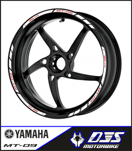 LISERÉS DE JANTES modèle 01 pour yamaha MT09 - fond blanc lettrage rouge -