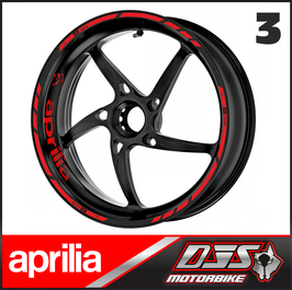 LISERÉS PREMIUM  APRILIA 3 - FOND  rouges - logos noir - POUR JANTES NOIRES-