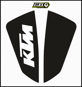 kit 2 caches phares microperforés DJS pour KTM Duke 250 / 390 Adventure (2020-2024) - réf 003 - fond noir  logo blanc