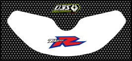 kit 1 cache phare microperforé DJS pour Suzuki TL1000R / TL 1000 R (1998-2003)- réf 002 - fond blanc logo rouge et noir