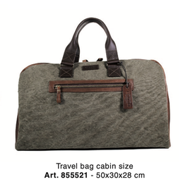 855521 Travel bag cabin size - 50 x 30 x 28 cm, Brown-Green aus einer Kombination von Rindleder & Segeltuch-Stoff