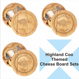 Scottish Highland Coo Cheese Board with Knives Set