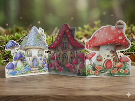 Exklusive 3D Klappkarte Pilzdorf – XXL Grußkarte (39x17 cm) mit gedrucktem Wunsch-Spruch – Aufstellbare Geschenkkarte zur Übergabe