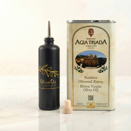 3 L Agia Triada (Kreta) Olivenöl Extra Nativ + 500 ml Keramikflasche (leer)
