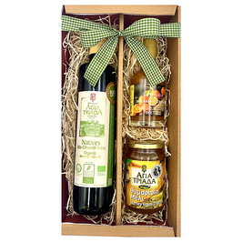 Kloster Agia Triada Kreta – Geschenkbox | 0,75 l BIO Olivenöl Extra Nativ, 450 g Thymianhonig & 200 ml Orangen-Balsamico
