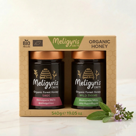 2 × 270 g Premium Bio-Waldhonig Geschenkbox (Salbei & Wildthymian) – Meligyris Kreta