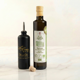 750 ml Premium Bio Olivenöl + Keramikflasche mit Ausgießer (leer) – Agia Triada (Kreta)