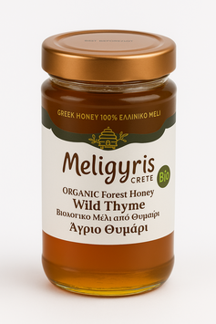 Meligyris-Kreta, Premium Bio-Waldhonig mit wildem Thymian, 450g