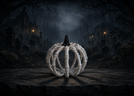 Knochenkürbis mit flackerndem Licht 22cm Halloween Deko