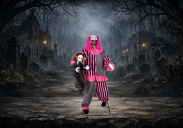 Clown mit zappelndem Kind Halloween Deko Animatronic