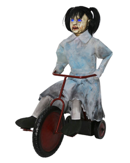 Gruseliges Mädchen auf Dreirad Animatronic Halloween Deko (Dolly on Tricycle)